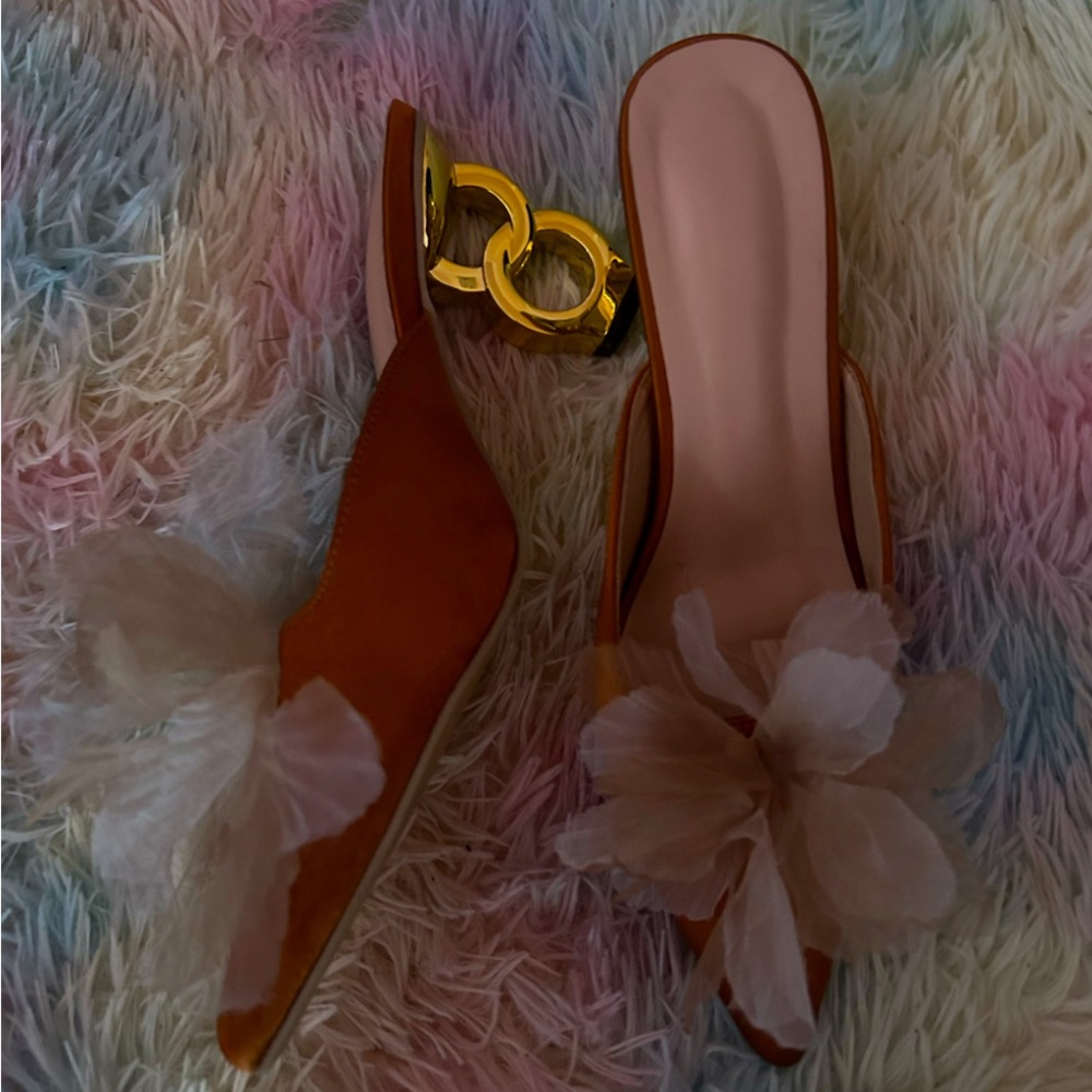 Brown Pointed-Toe Mules